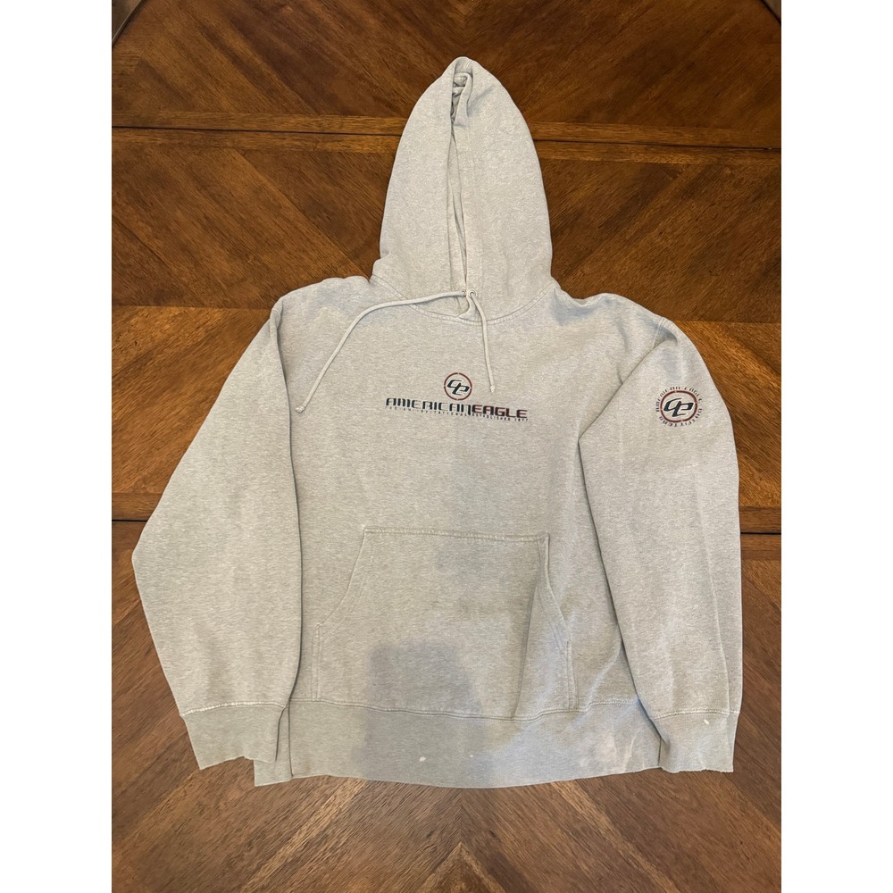 Vintage‎ American Eagle Hoodie Mens XL Gray Graphic Logo Fleece Sweatshirt AE